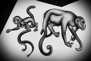 Baby monkey riding a horse , monkey holding a small snake tattoo idea