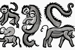 Baby monkey riding a horse , monkey holding a small snake tattoo idea