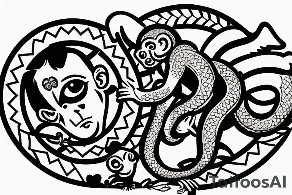 Baby monkey riding a horse , monkey holding a small snake tattoo idea