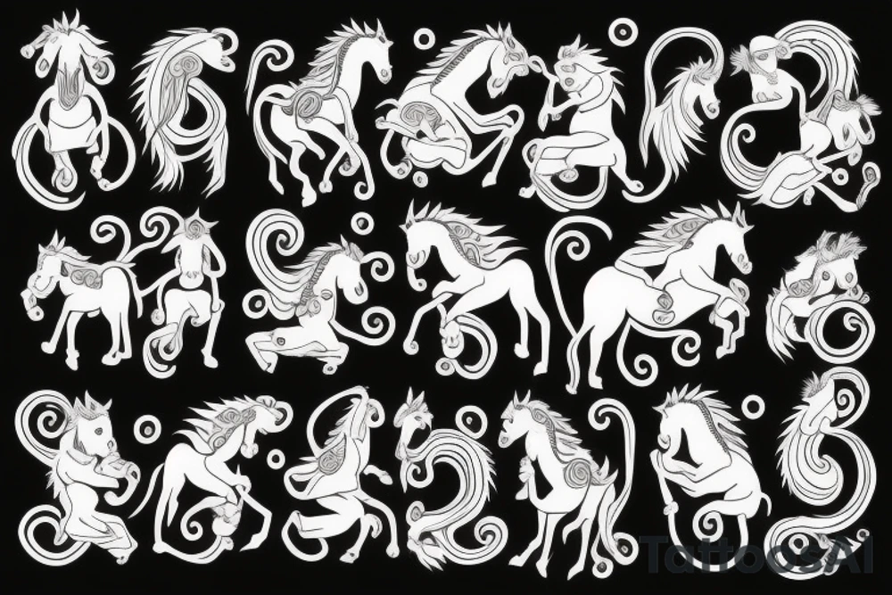 Baby monkey riding a horse , monkey holding a small snake tattoo idea