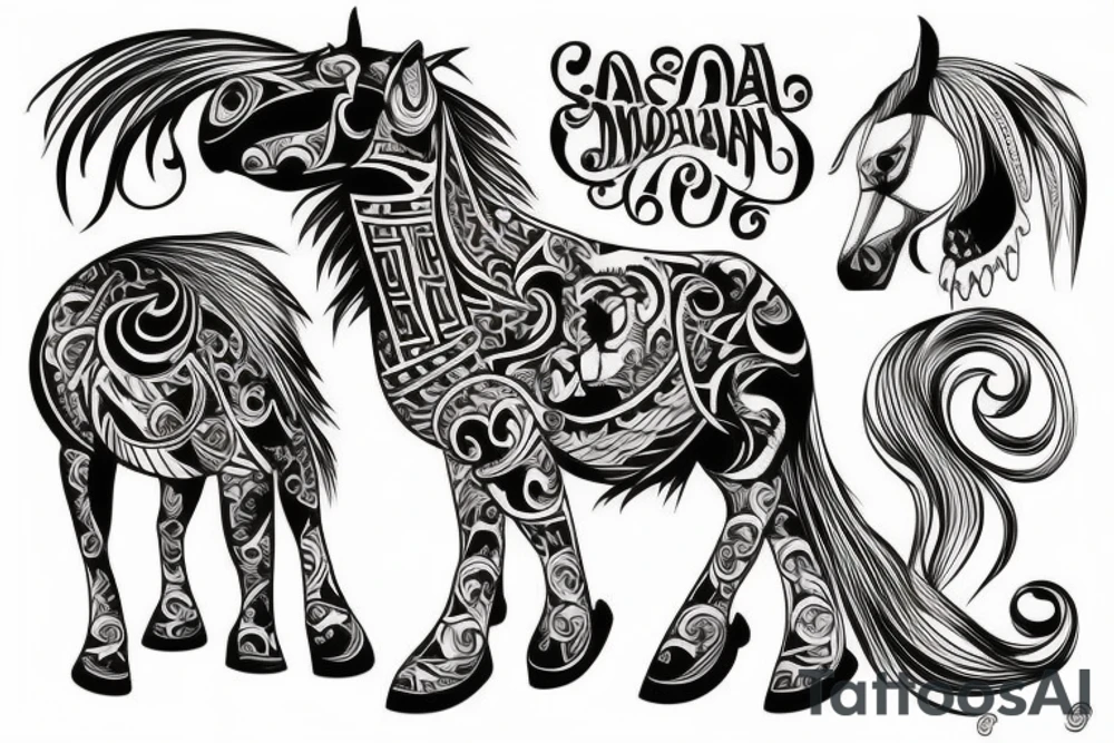 Samoan horse with a monkey riding on top tattoo idea