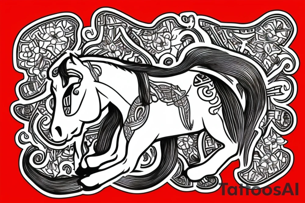 Samoan horse with a monkey riding on top holding a snake tattoo idea