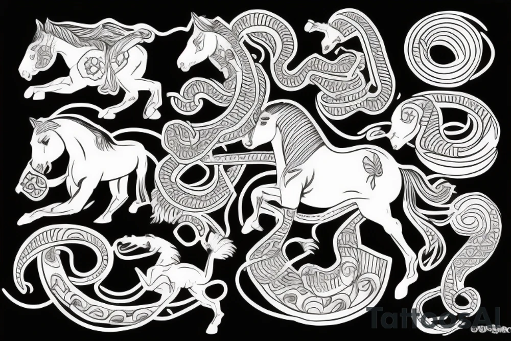 Samoan horse with a monkey riding on top holding a snake tattoo idea