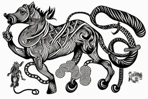 horse with a monkey riding on top holding a snake tattoo idea