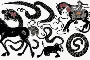 horse with a monkey riding on top holding a snake tattoo idea
