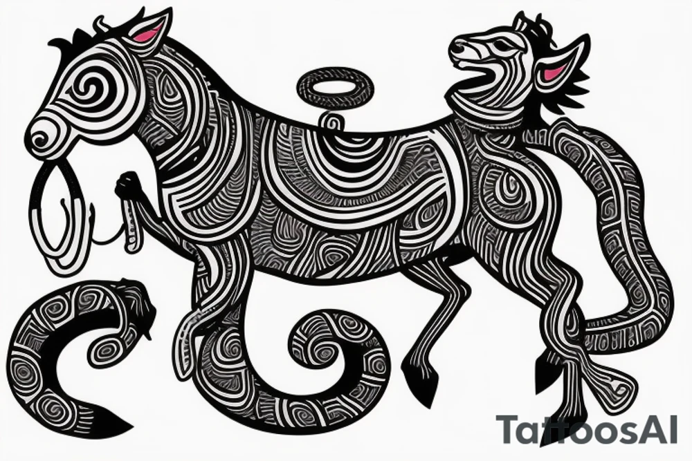 horse with a monkey riding on top holding a snake tattoo idea