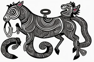 horse with a monkey riding on top holding a snake tattoo idea