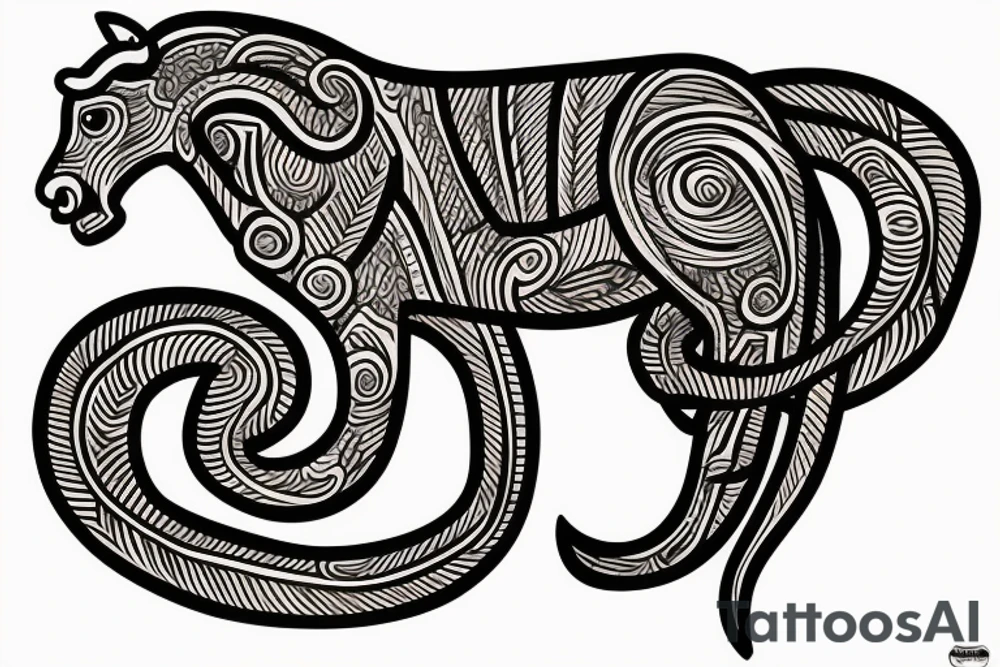 horse with a monkey riding on top holding a snake tattoo idea