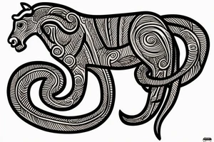 horse with a monkey riding on top holding a snake tattoo idea