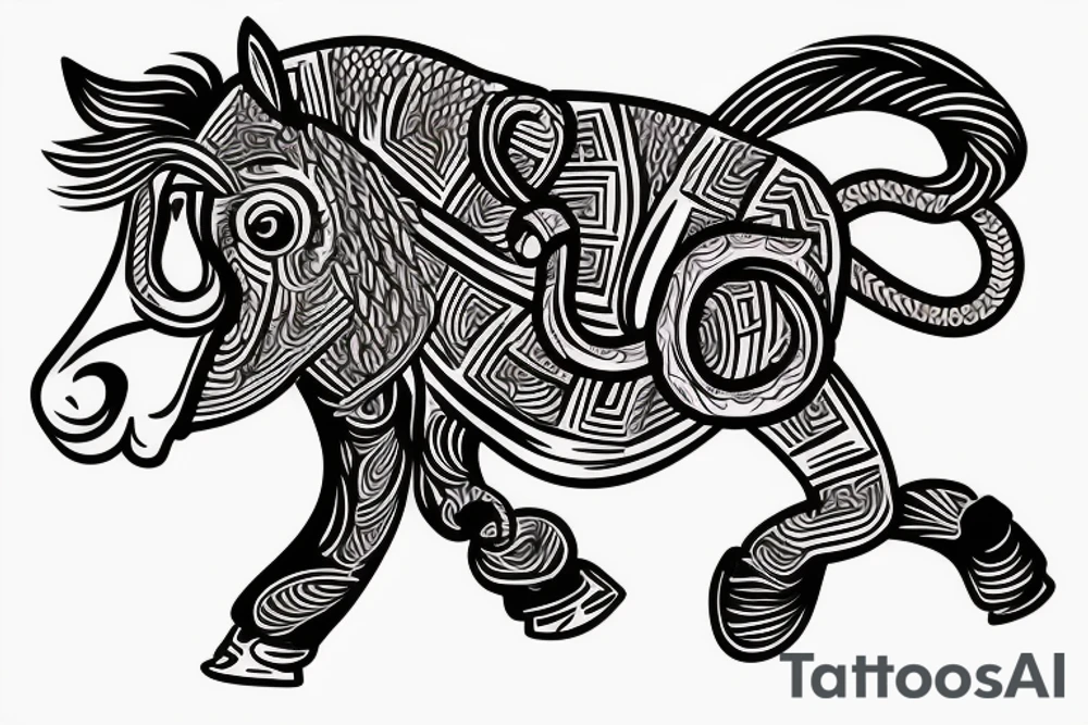 horse with a monkey riding on top holding a snake tattoo idea