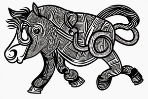 horse with a monkey riding on top holding a snake tattoo idea