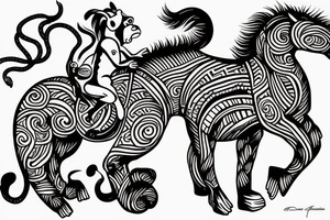 horse with a monkey riding on top holding a snake tattoo idea