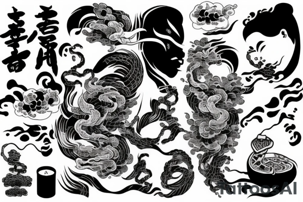 Japanese traditional ukiyo long black river tattoo idea