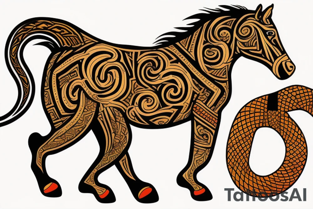 horse with a monkey riding on top holding a snake tattoo idea