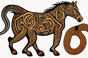 horse with a monkey riding on top holding a snake tattoo idea