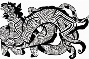 horse with a monkey riding on top holding a snake tattoo idea