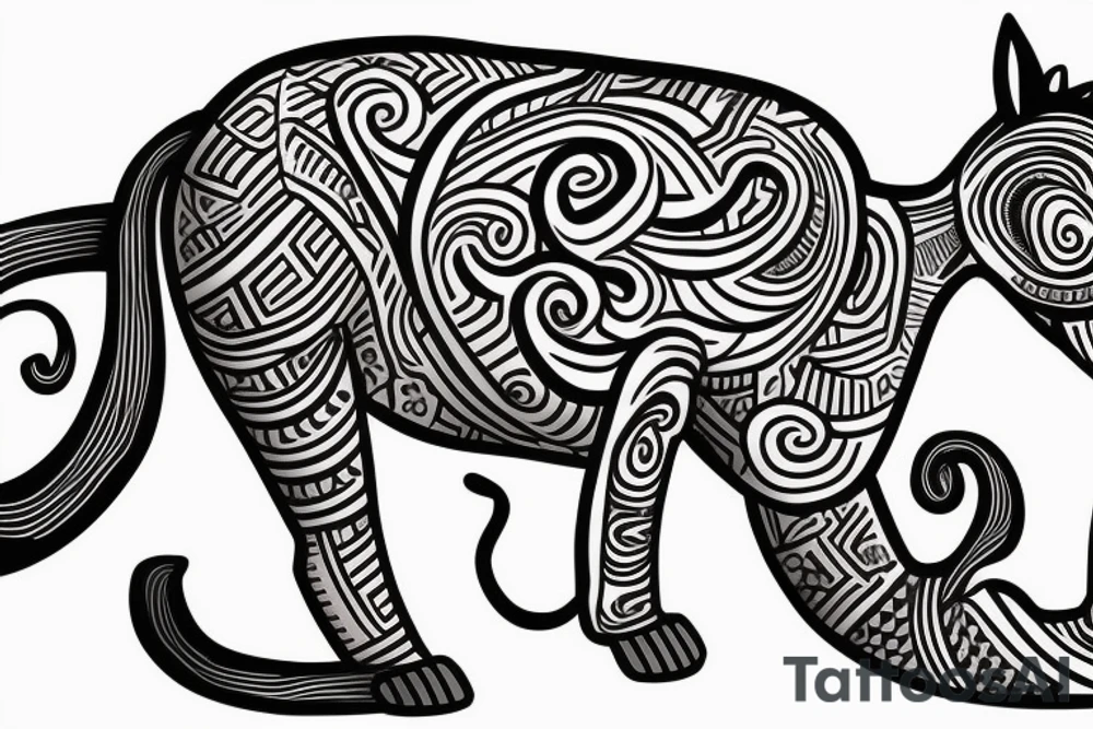 horse with a monkey riding on top holding a snake in a Samoan style tattoo idea
