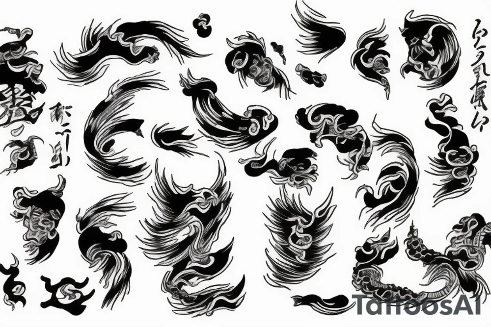 Japanese ukiyo long black river tattoo idea