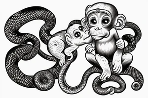 Baby monkey riding a horse swinging a snake in his hand tattoo idea