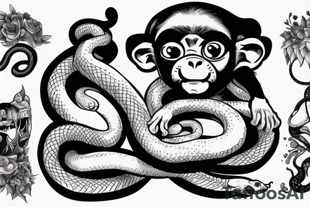 Baby monkey riding a horse swinging a snake in his hand tattoo idea