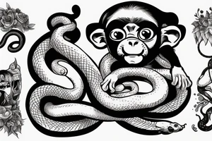 Baby monkey riding a horse swinging a snake in his hand tattoo idea