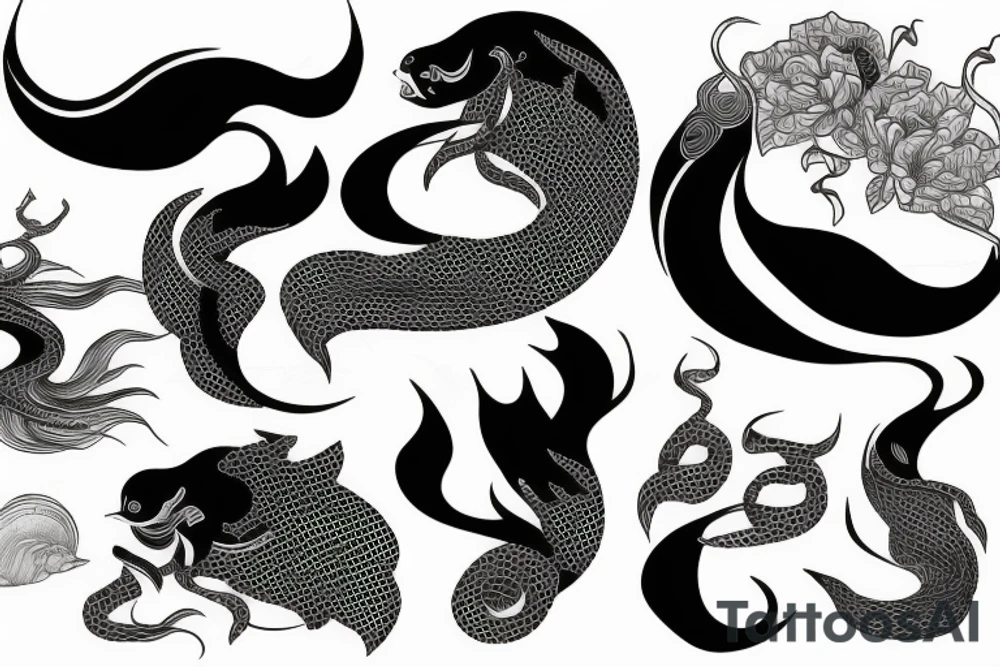 Japanese ukiyo long black river water tattoo idea