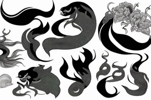 Japanese ukiyo long black river water tattoo idea