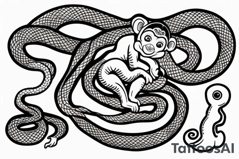 Baby monkey riding a horse swinging a snake in his hand tattoo idea