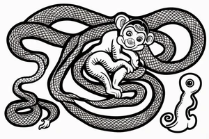 Baby monkey riding a horse swinging a snake in his hand tattoo idea