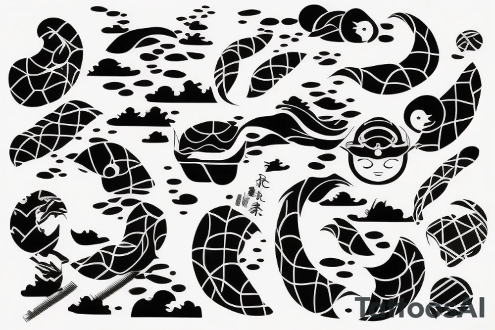 Japanese ukiyo long black river water tattoo idea