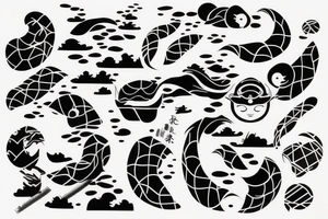 Japanese ukiyo long black river water tattoo idea