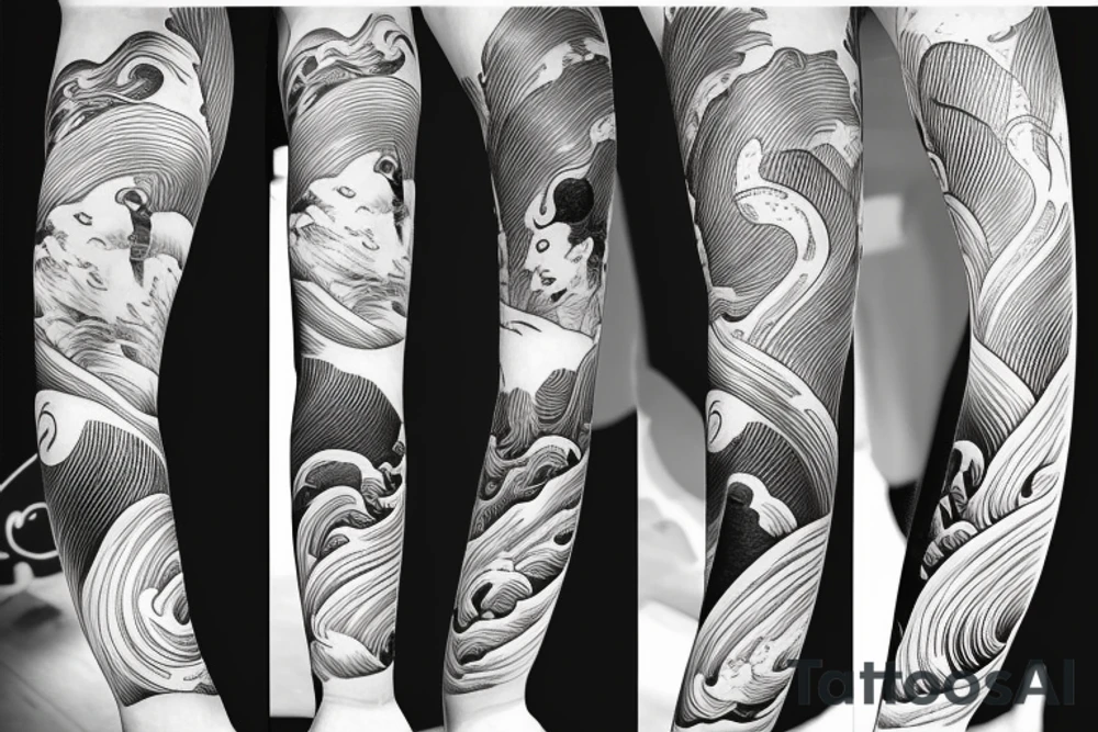 Japanese ukiyo long black river water tattoo idea