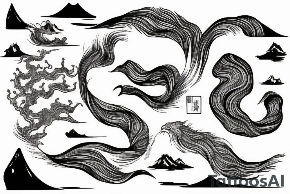 Japanese ukiyo long black river water tattoo idea