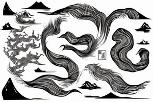Japanese ukiyo long black river water tattoo idea