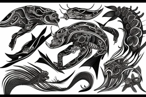 Jaanese ukiyo black river and dak water tattoo idea