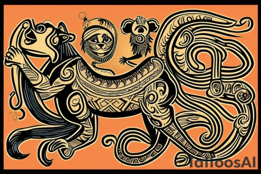 Monkey riding a horse, the monkey is holding a snake tattoo idea