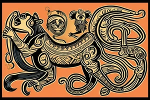 Monkey riding a horse, the monkey is holding a snake tattoo idea