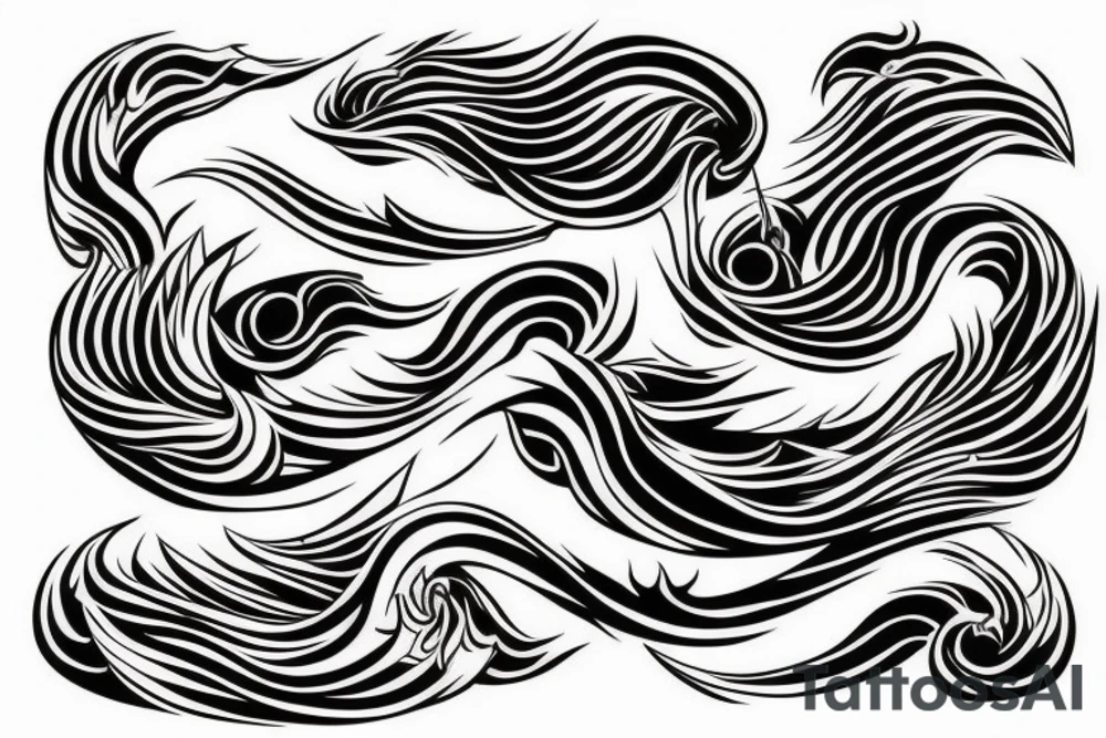 Japanese ukiyo style black river with water lines only tattoo idea
