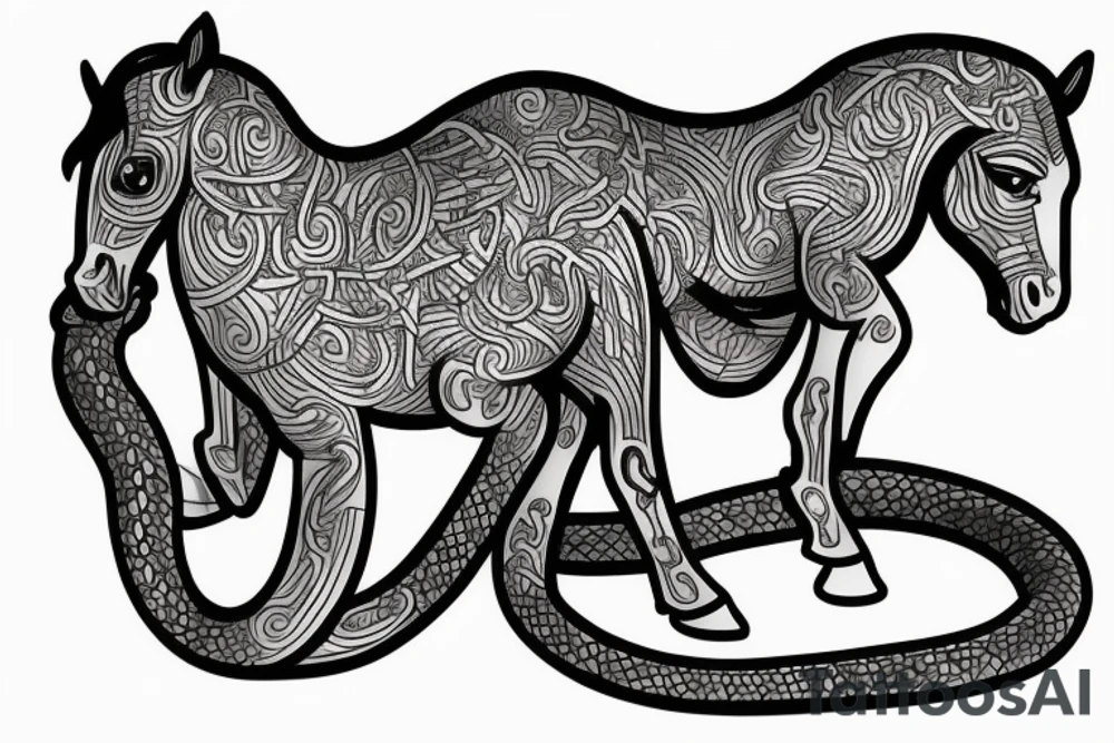 Horse with a monkey holding a snake tattoo idea