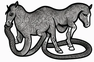 Horse with a monkey holding a snake tattoo idea