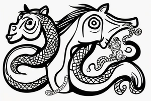 Horse with a monkey holding a snake tattoo idea