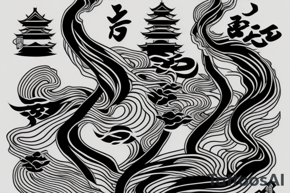 Japanese traditional style long river with black water only tattoo idea