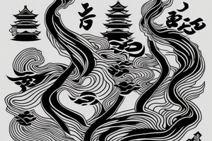 Japanese traditional style long river with black water only tattoo idea