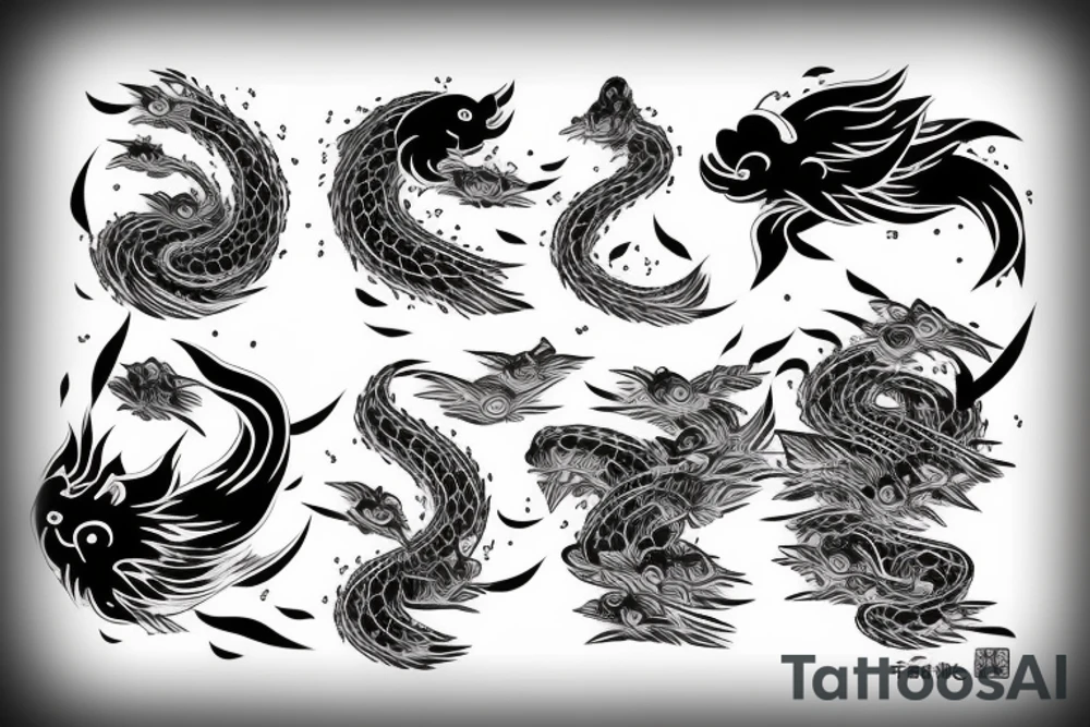 Japanese traditional style long river with black water only tattoo idea