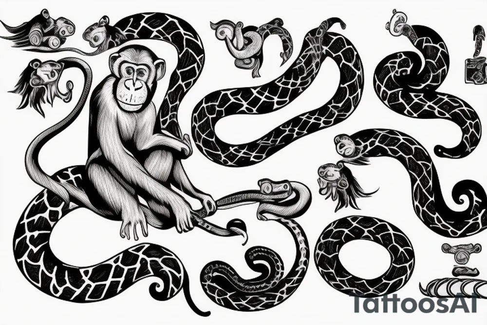 Monkey holding a snake riding a horse tattoo idea