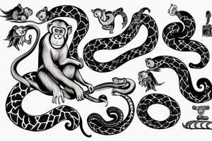 Monkey holding a snake riding a horse tattoo idea