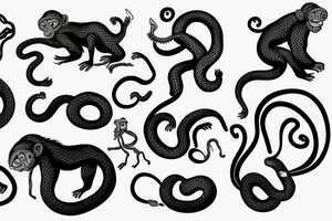 Monkey holding a snake riding a horse tattoo idea