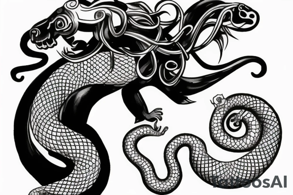 Monkey holding a snake riding a horse tattoo idea