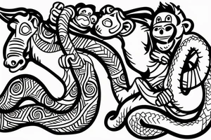 Monkey holding a snake riding a horse tattoo idea