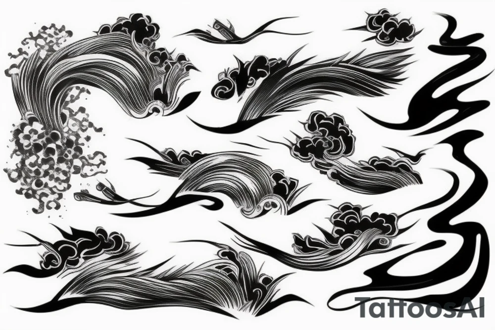 Japanese traditional style abstract long river with black water only tattoo idea
